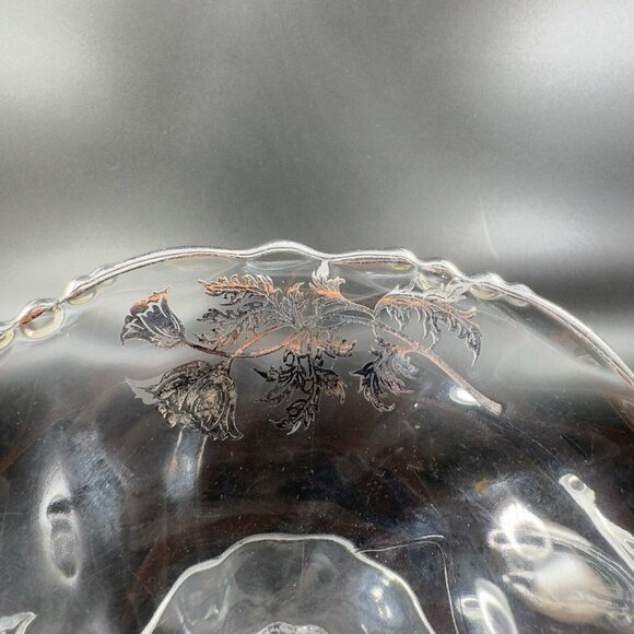 1950s HEISEY ORCHID Footed Pedestal Dish Bowl Silver Overlay Manganese 365nm UV - Picture 6 of 16